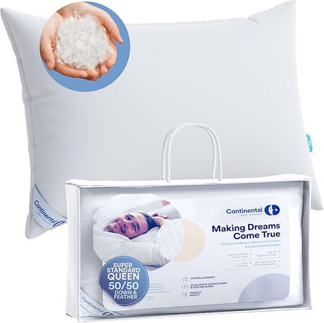 Comfort and Support 50/50 Pillow, Super Standard (Pack of 2), White 2 Count