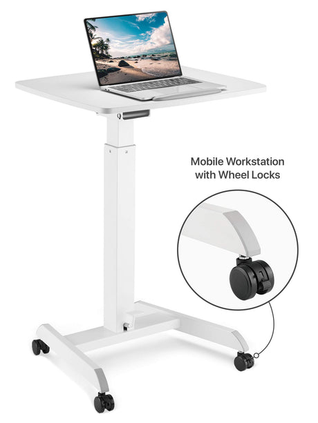 Mobile Podium - Pneumatic Standing Desk with 30 Degree Tilting Top, Adjustable Podium