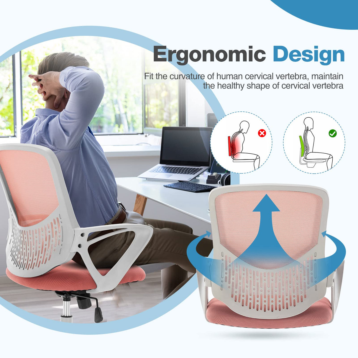 Ergonomic Home Office Chair - Mesh Mid Back Computer Desk Swivel Rolling Task Chair