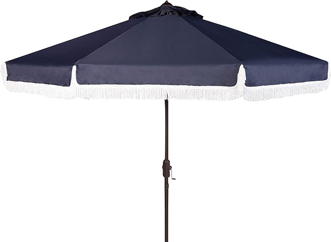 PAT8008A Collection Milan Fringe Navy and White 9Ft Crank Outdoor Push Button