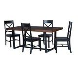 Barnes 5-Piece Rustic Metal and Wood Dining Table with X-Back Chairs, Set of 5,