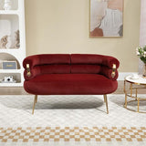 Modern Velvet Accent Loveseat Sofa, Upholstered Sofa Chair with Golden Metal Legs