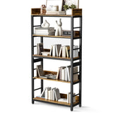 Bookshelf, 66" H 5-Tiers Heavy Duty Industrial Shelving Wood & Metal Bookcase