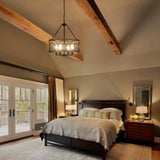 4-Light Farmhouse Chandelier, Rustic Faux Wood Chandeliers Dining Room Light Fixture