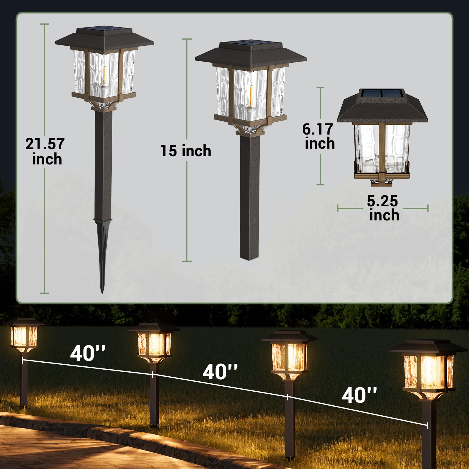 Solar Outdoor Lights 15 LM Garden Lights with Metal Glass, 2-Tone Bronze & Wood
