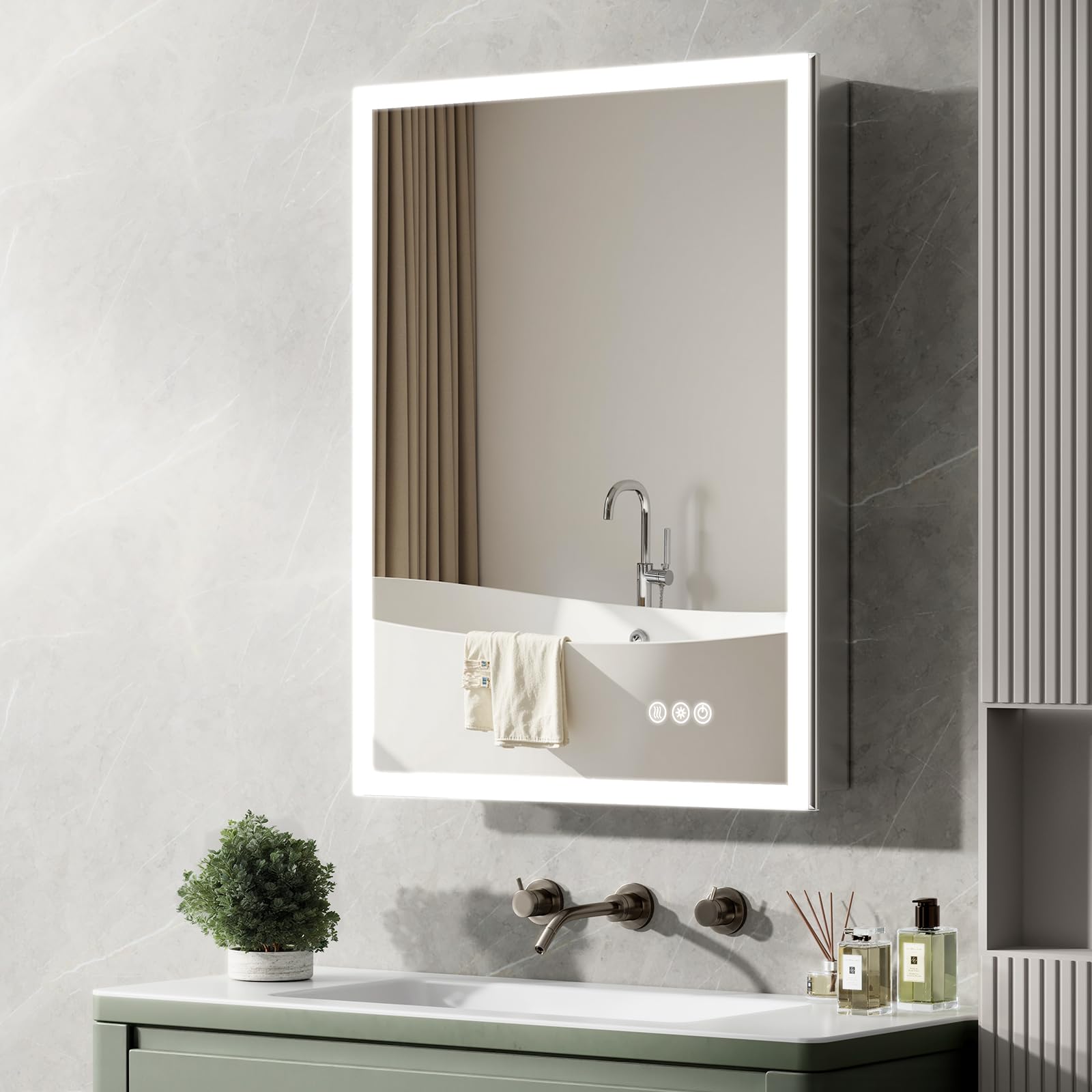 24"x32" Medicine Cabinet Mirror, LED Lighted Medicine Cabinet with Electrical Outlet