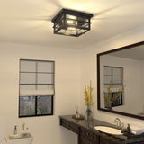 Outdoor Ceiling Light Fixtures, 2-Light Black Flush Mount Light Fixtures with Clear Glass S
