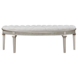 Nive 53 Inch Bench, Semiround Shape, Encrusted Faux Diamond, Silver Oak