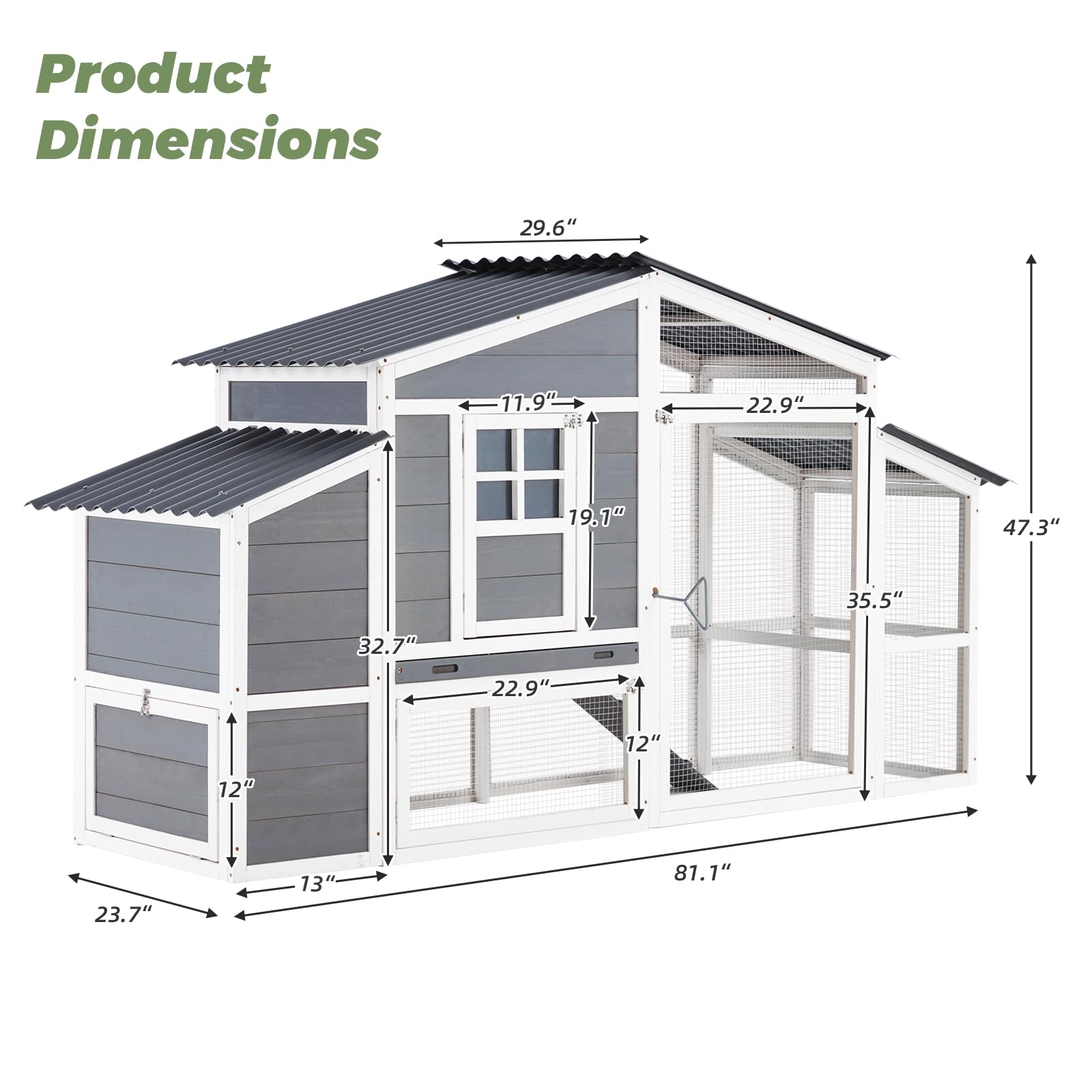 AECOJOY Large Chicken Coop, Wooden 81" Chicken Coop with Run&Waterproof Roof Hen House Outdoor 2 Story Poultry Cage w/Nesting Boxes, Ramp