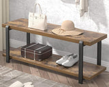 Shoe Bench, Industrial Entryway Bench with Storage, Rustic Wood and Metal Shoe Rack