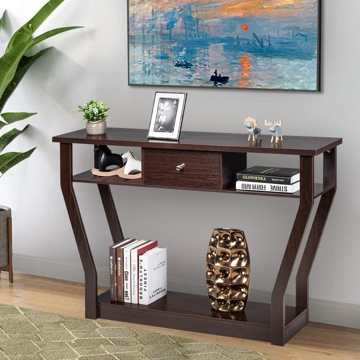 47" Wooden Entryway, Accent Cosole Tables Table with Drawer and Shelf
