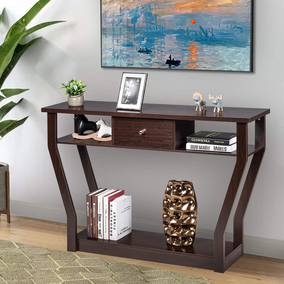 47" Wooden Entryway, Accent Cosole Tables Table with Drawer and Shelf