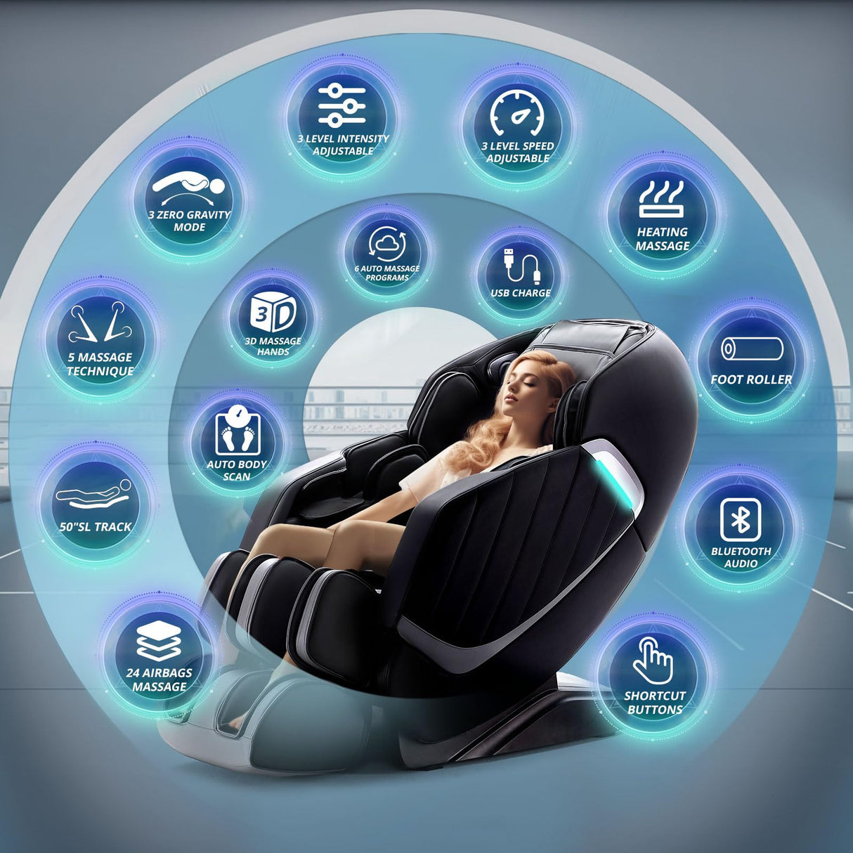 Massage Chair Zero Gravity, Full Body Recliner with Heat Air Pressure SL Track Airbags