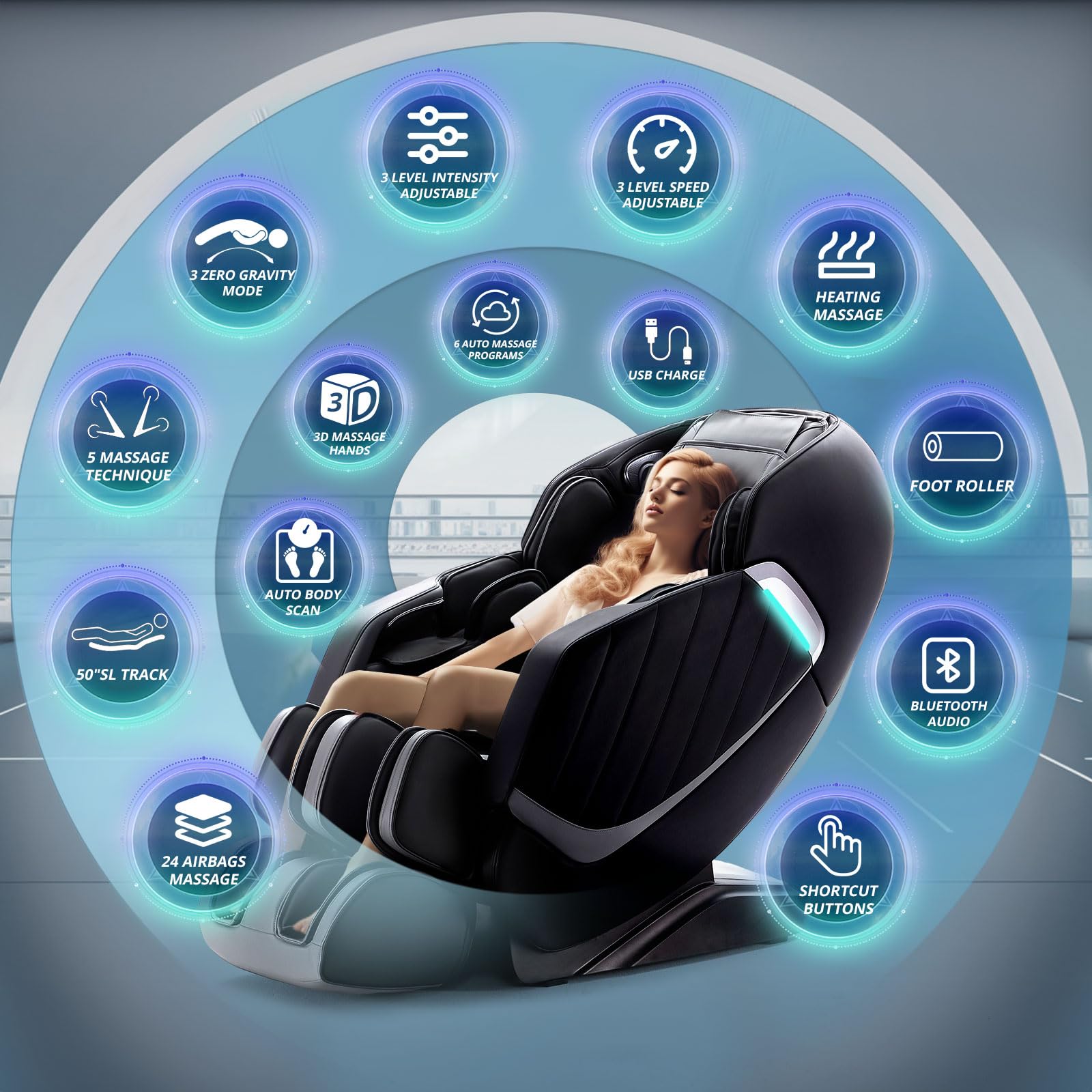 Massage Chair Zero Gravity, Full Body Recliner with Heat Air Pressure SL Track Airbags