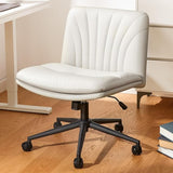 Armless-Office Desk Chair with Wheels: PU Leather Cross Legged Wide Chair