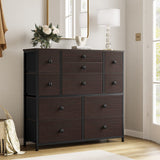 11 Drawer Dresser for Bedroom Faux Leather Chest of Drawers Fabric Dresser