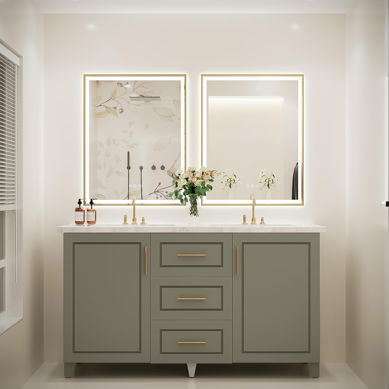 Bathroom Mirror,  Frontlit & Backlit Gold Framed Lighted Mirror