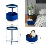 Round Side Table, Blue End Table with Storage Basket, Metal Night Stand