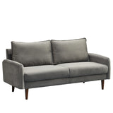 Velvet Sofa Mid-Century Modern Couch with Wooden Legs for Living Room - Grey