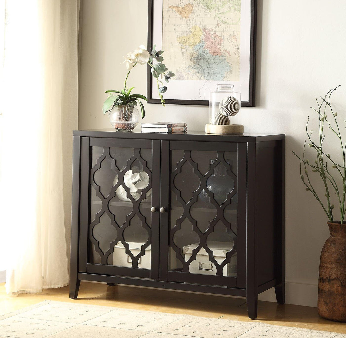 Ceara Storage Wooden Console Table with 2 Glass Doors in Black