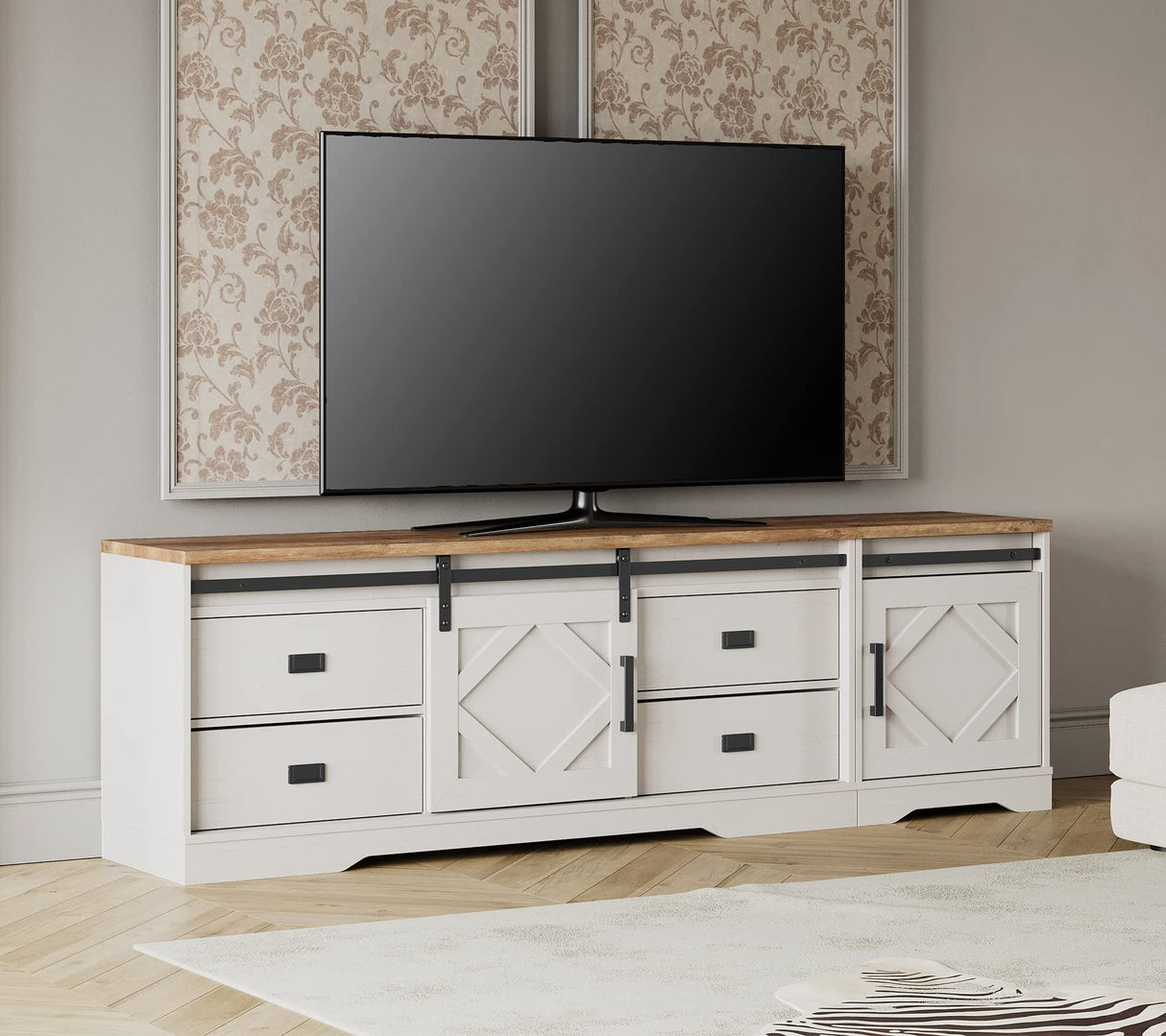 Modern Farmhouse 2 in 1 TV Stand for up to 85" TVs Wood Entertainment Center