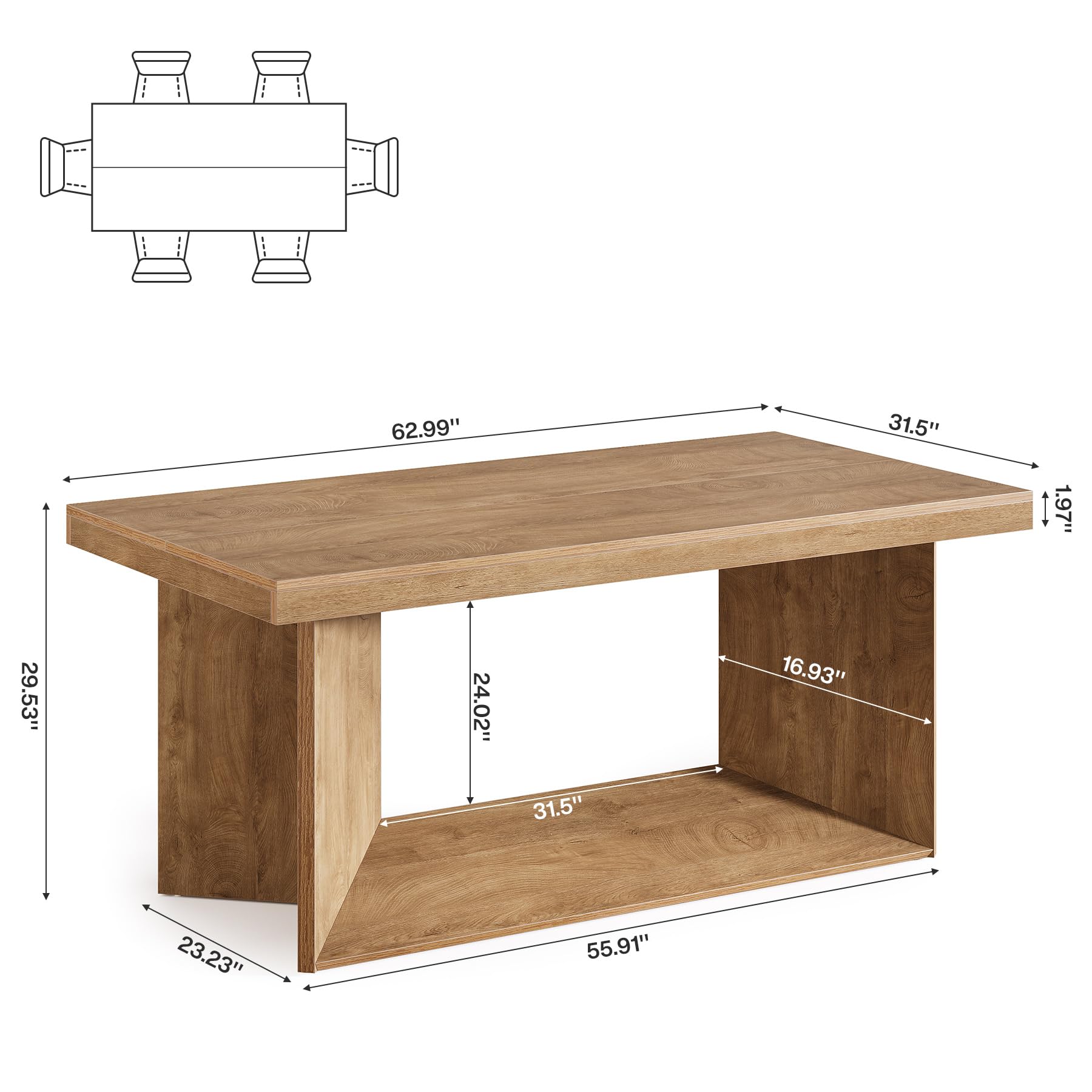 63-Inch Farmhouse Dining Table for 4-6 People