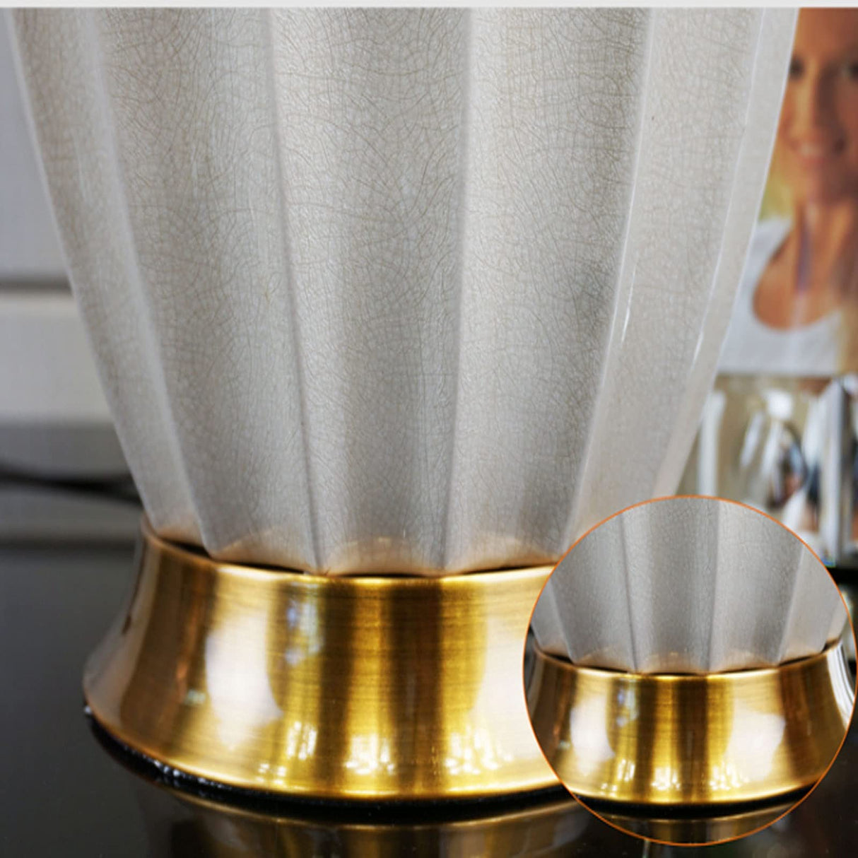 Desk Lamp Modern Table Lamp Ceramic Table Lamp with Fabric Shade for Living Room，