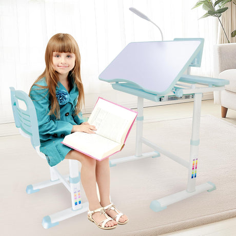 Kids Desk and Chair Set, Height Adjustable Child's School Study Writing Tables