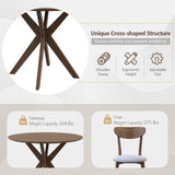 3-Piece Dining Table and Chair Set, Wooden Kitchen Table Set, Farmhouse Round Kitchen Table and 2 Cushioned Dinette Chairs,