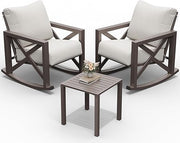 Rocking Chair Outdoor Set 2 with Coffee Table, 3 Piece Metal Rocking Bistro Set