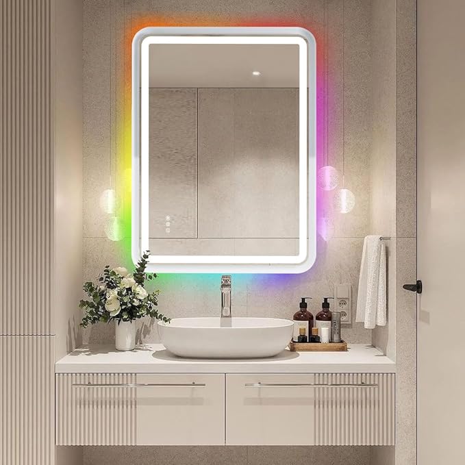 60 x 36 LED Bathroom Mirror RGB Backlit, Lighted Bathroom Mirror for Wall WRGB Backlit