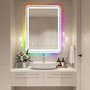 32x40'' LED Bathroom Mirror for Wall, Rounded Lighted Bathroom Mirror RGB Backlit and Frontlit