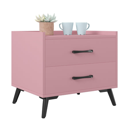 Pink Nightstand with 2 Storage Drawer,Modern Classics Bedside Table with Metal Legs