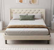 Queen Bed Frame Modern: Minimalist Tufted Headboard- Upholstered Platform