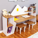 Study Desk with Bookshelf + 2 Stools for Ages 3-8, Wooden Children Activity Table