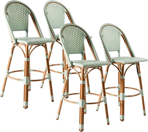 Outdoor Bar Stools Set of 2  30 Inch Bar Height Rattan Patio Barstools with Back