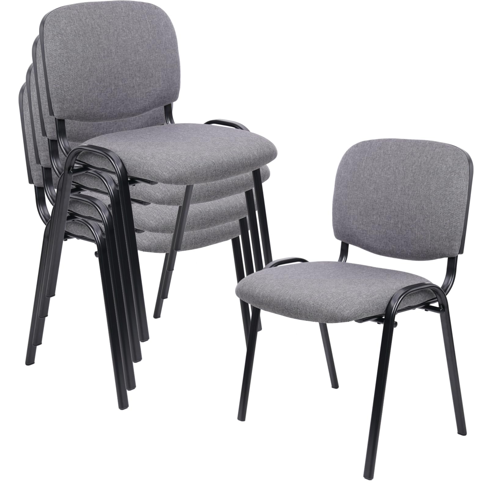 Set of 5 Pack Waiting Room Chairs Fabric Grey Stackable Chairs Metal Frame