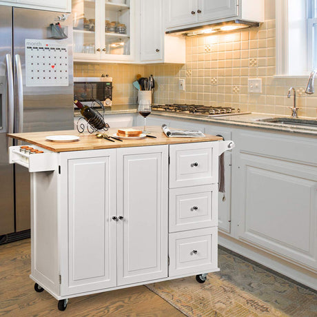 Kitchen Island Cart with Drop-Leaf Tabletop, Large Trolley Cart with Large Cabinet