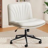 Criss Cross Chair with Wheels, PU Leather Cross Legged Office Chair Wide Armless