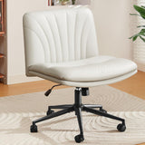 Criss Cross Chair with Wheels, PU Leather Cross Legged Office Chair Wide Armless