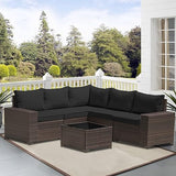 , 6 Pieces Outdoor Sectional Furniture High Backrest Patio