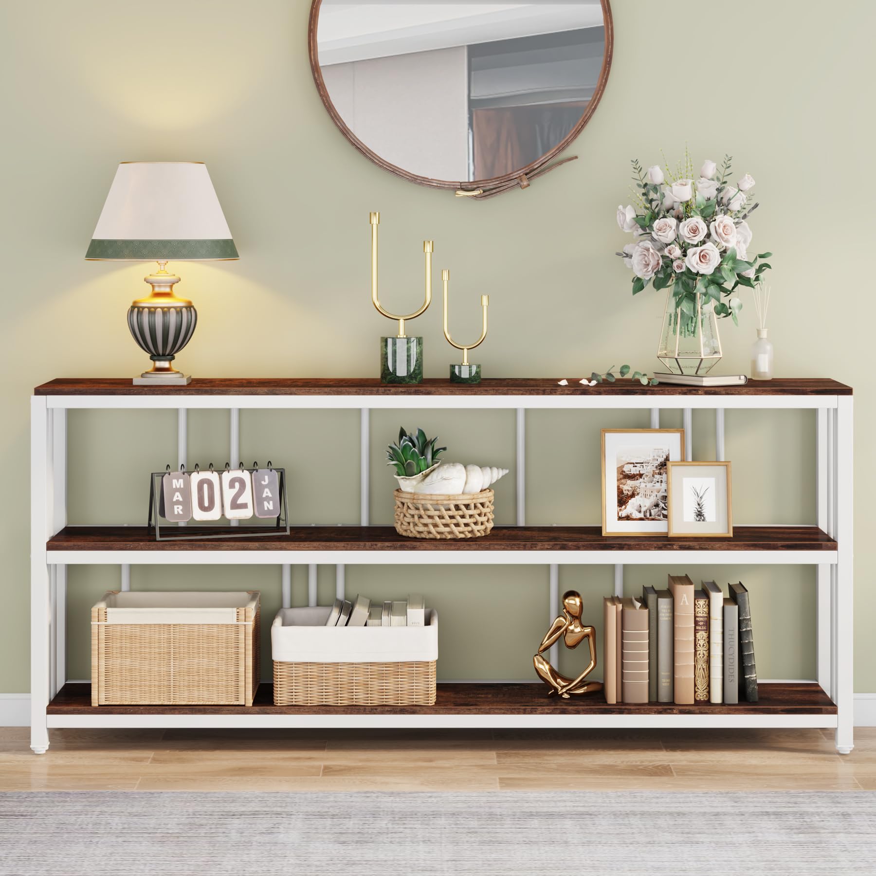 71" Industrial Console Table, 3 Tiers Sofa Table, Narrow Long Sofa Table