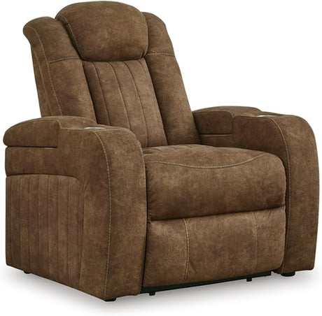 Warnerton Faux Leather Power Recliner with Adjustable Headrest, Brown