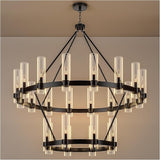 24-Lights Black Wagon Wheel Chandelier Modern Farmhouse with Glass Shade