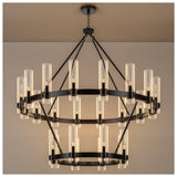 24-Lights Black Wagon Wheel Chandelier Modern Farmhouse with Glass Shade