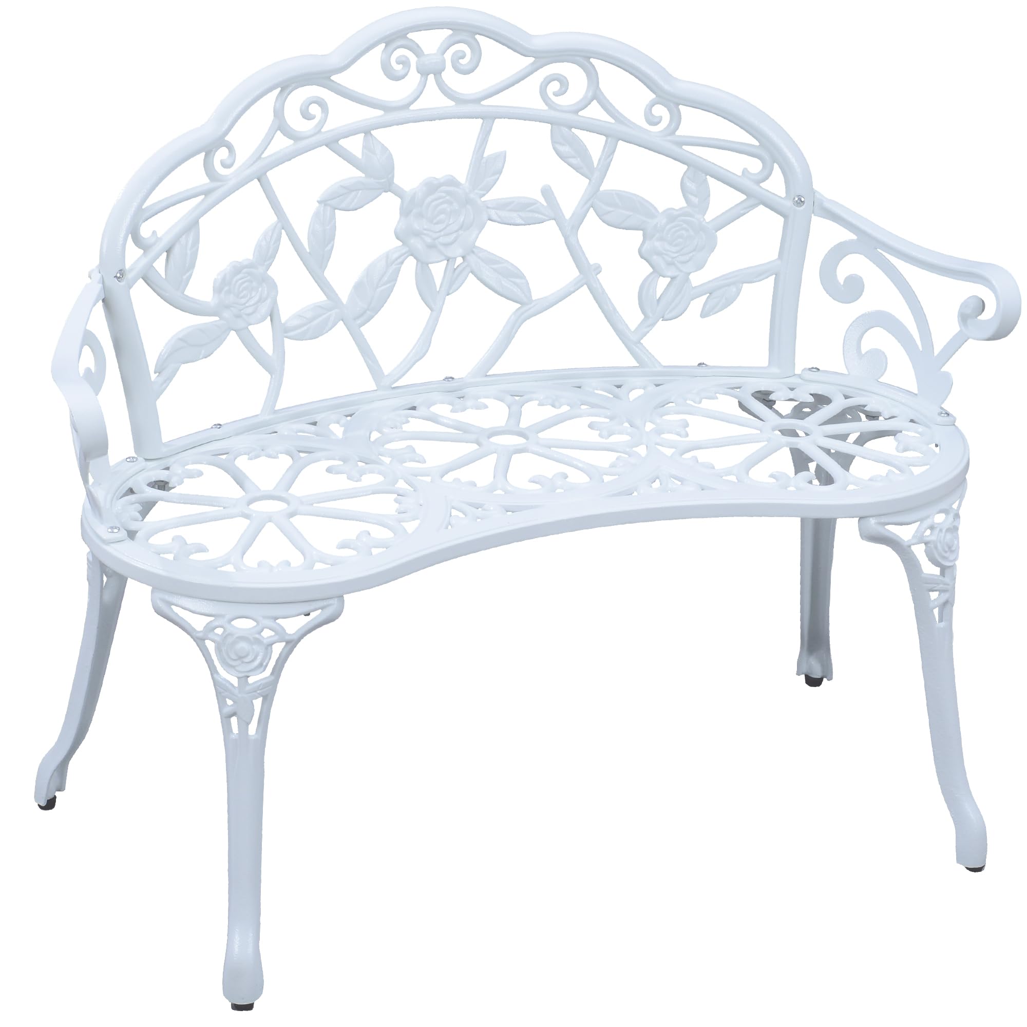 Outdoor Patio Bench with Rose Detail in White