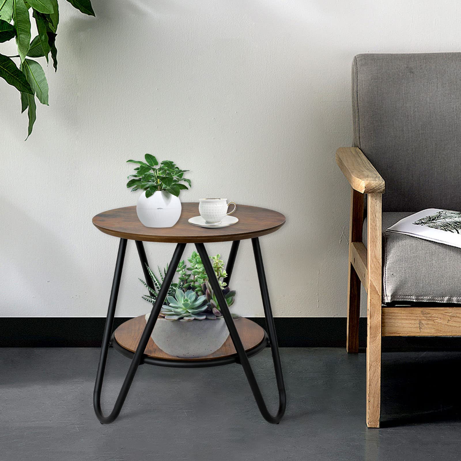 Round End Table, 2-Tier Small Side Table, Vintage Small Side Table Living Room