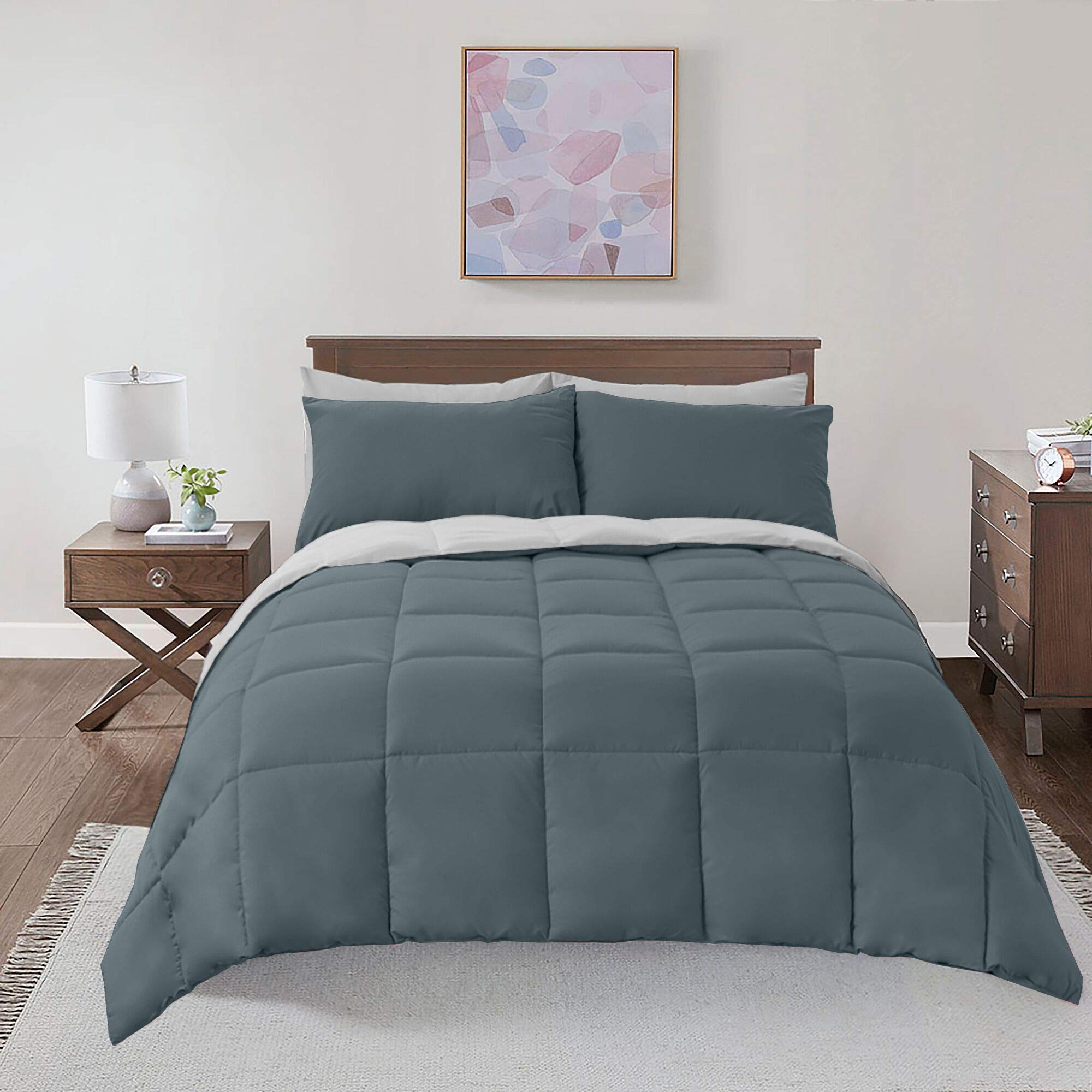 Soft and Plush Down Alternative Comforter - Reversible with 2 Colors Duvet Insert