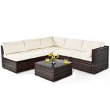 6 Pieces Patio Furniture Set, Outdoor Wicker Conversation Set