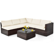 6 Pieces Patio Furniture Set, Outdoor Wicker Conversation Set